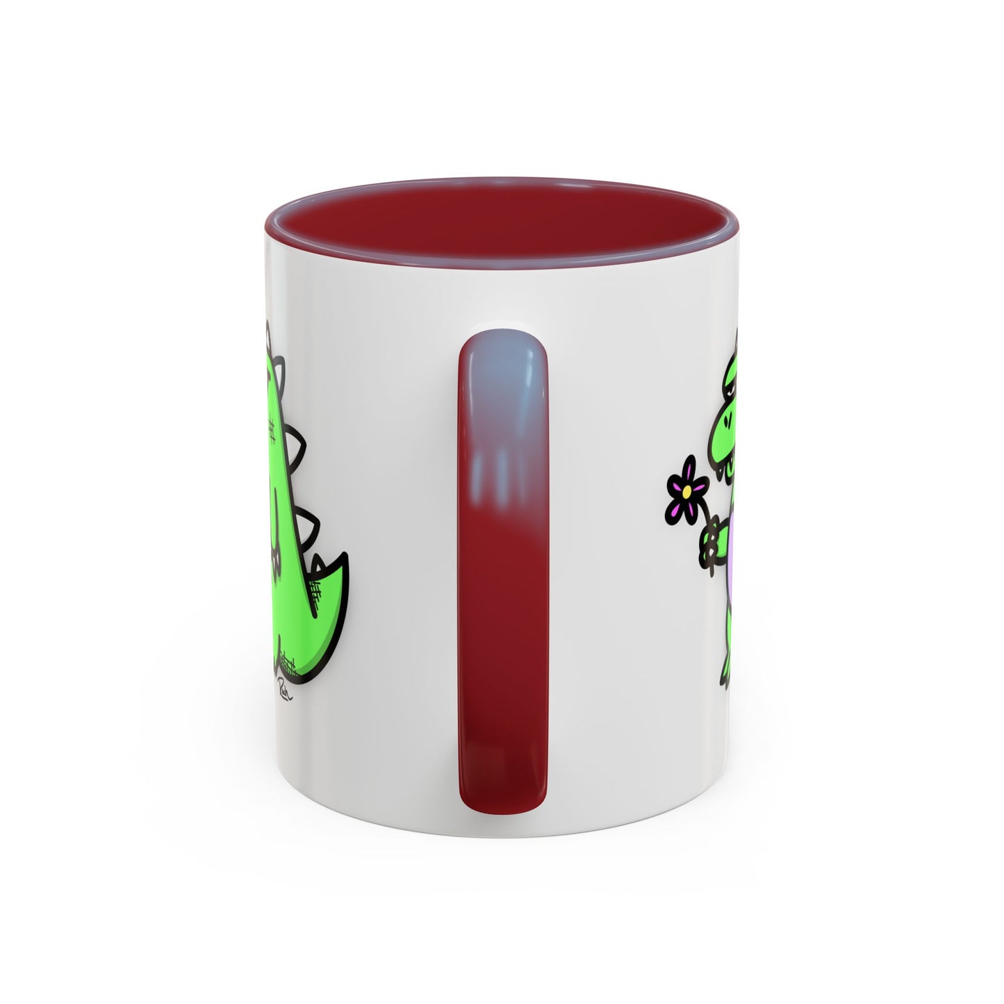 "SPRINGASAURUS" - Green Grumpy Dino Coffee Mug — Cute Cartoon Dinosaur Accent Mug (11/15 oz)