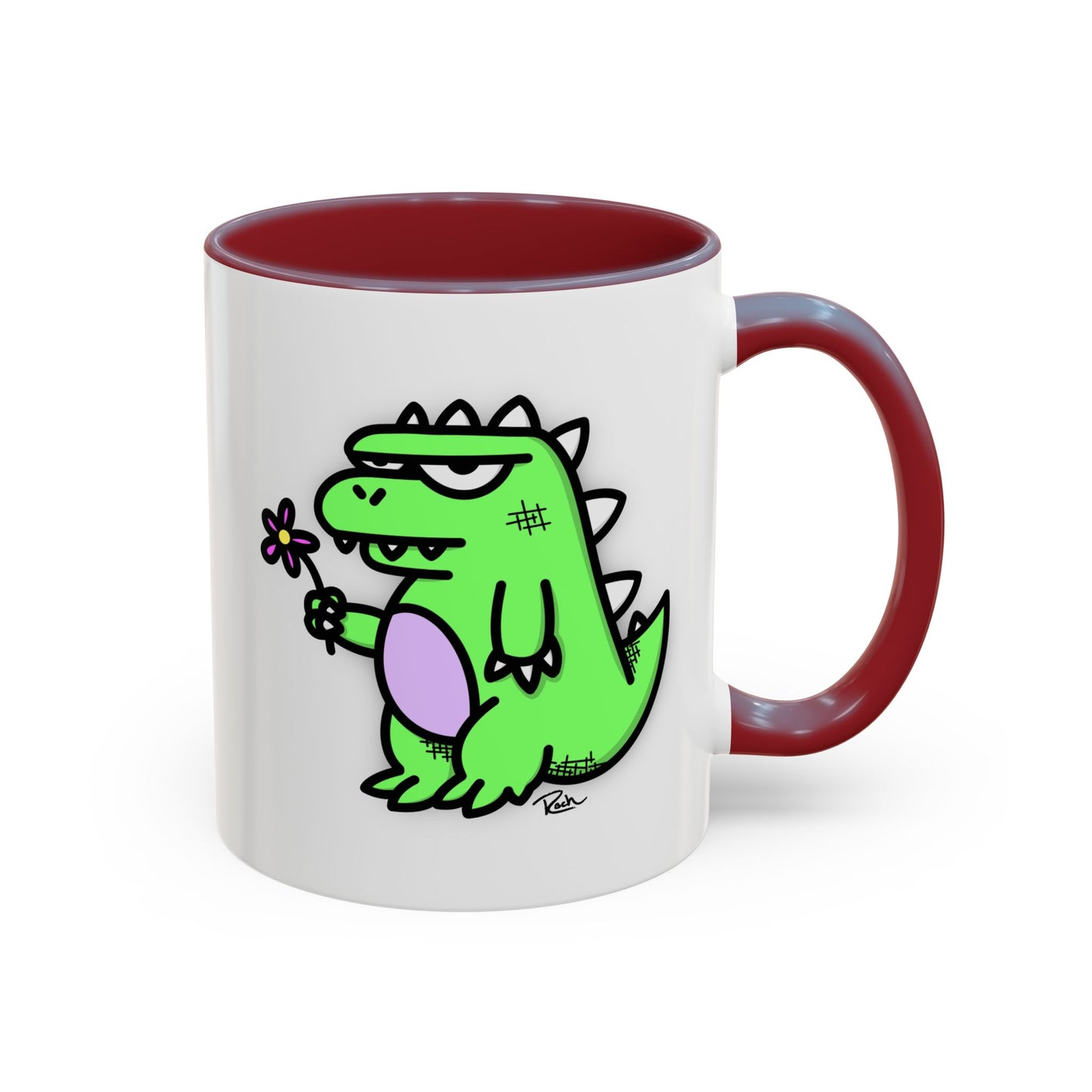 "SPRINGASAURUS" - Green Grumpy Dino Coffee Mug — Cute Cartoon Dinosaur Accent Mug (11/15 oz)
