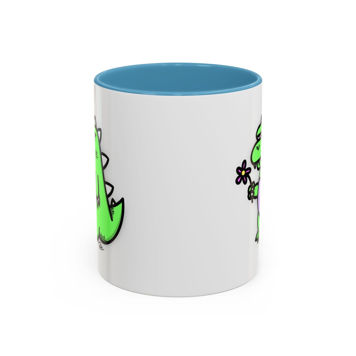 "SPRINGASAURUS" - Green Grumpy Dino Coffee Mug — Cute Cartoon Dinosaur Accent Mug (11/15 oz)