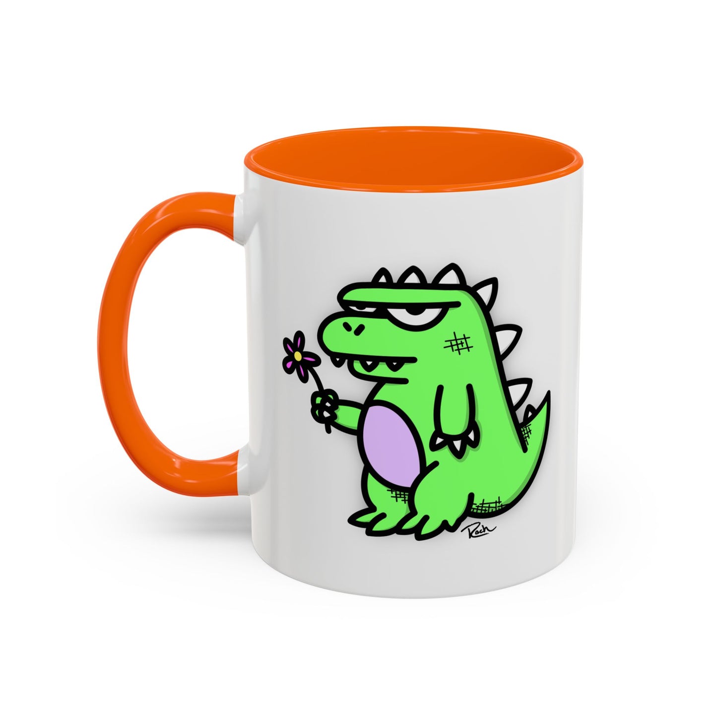 "SPRINGASAURUS" - Green Grumpy Dino Coffee Mug — Cute Cartoon Dinosaur Accent Mug (11/15 oz)
