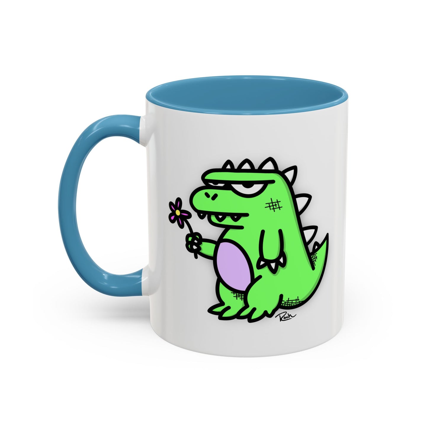 "SPRINGASAURUS" - Green Grumpy Dino Coffee Mug — Cute Cartoon Dinosaur Accent Mug (11/15 oz)