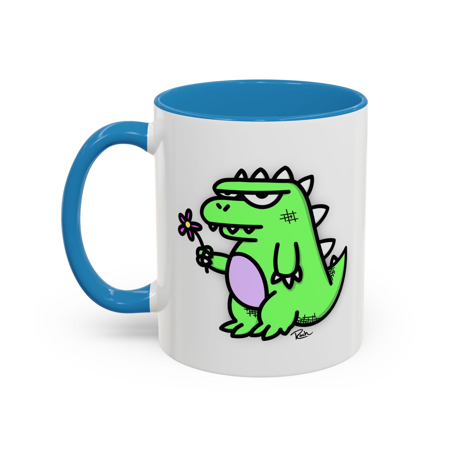 "SPRINGASAURUS" - Green Grumpy Dino Coffee Mug — Cute Cartoon Dinosaur Accent Mug (11/15 oz)