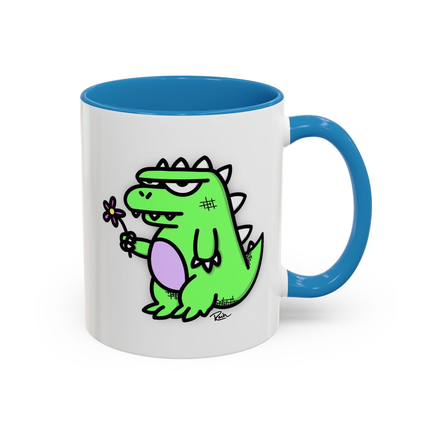 "SPRINGASAURUS" - Green Grumpy Dino Coffee Mug — Cute Cartoon Dinosaur Accent Mug (11/15 oz)