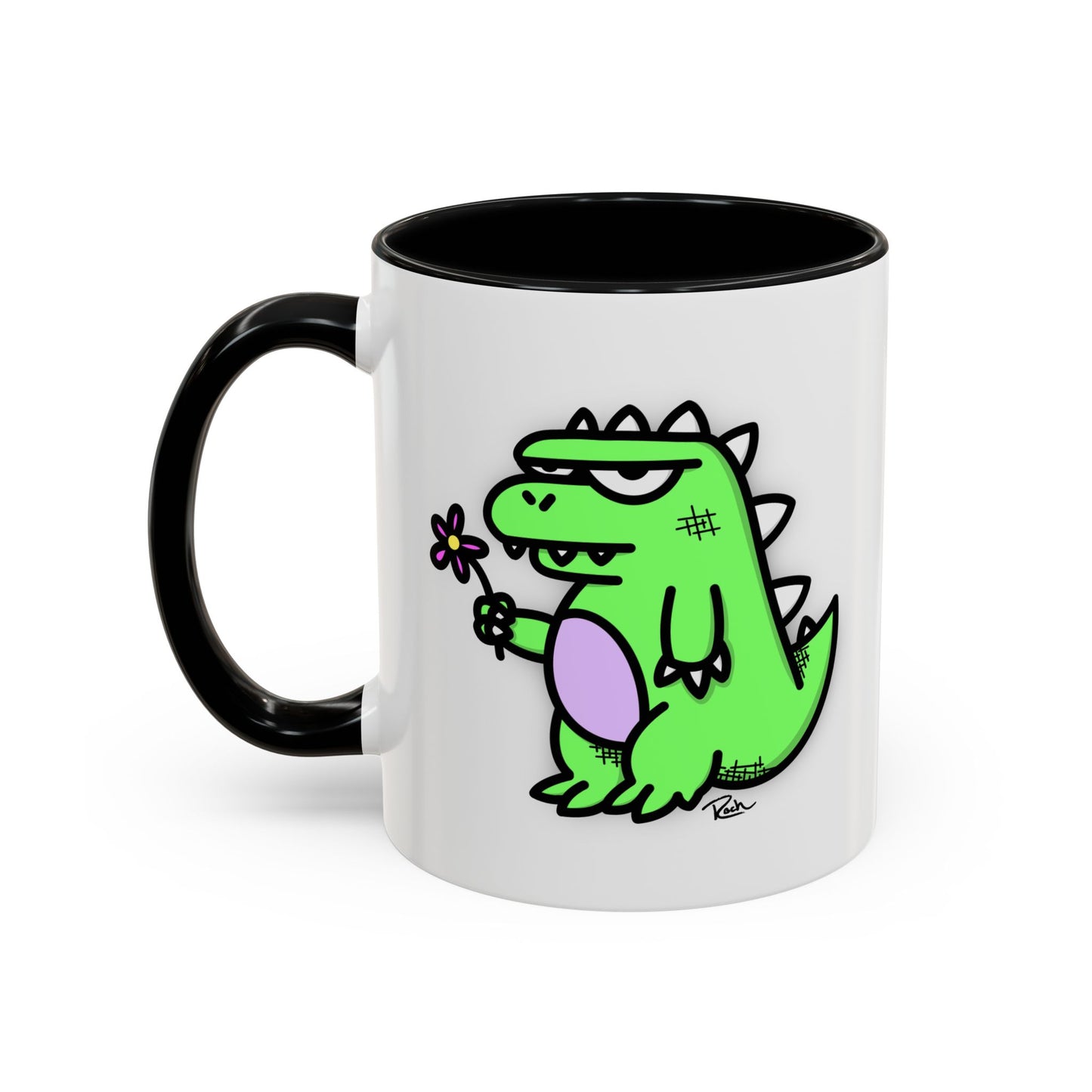 "SPRINGASAURUS" - Green Grumpy Dino Coffee Mug — Cute Cartoon Dinosaur Accent Mug (11/15 oz)