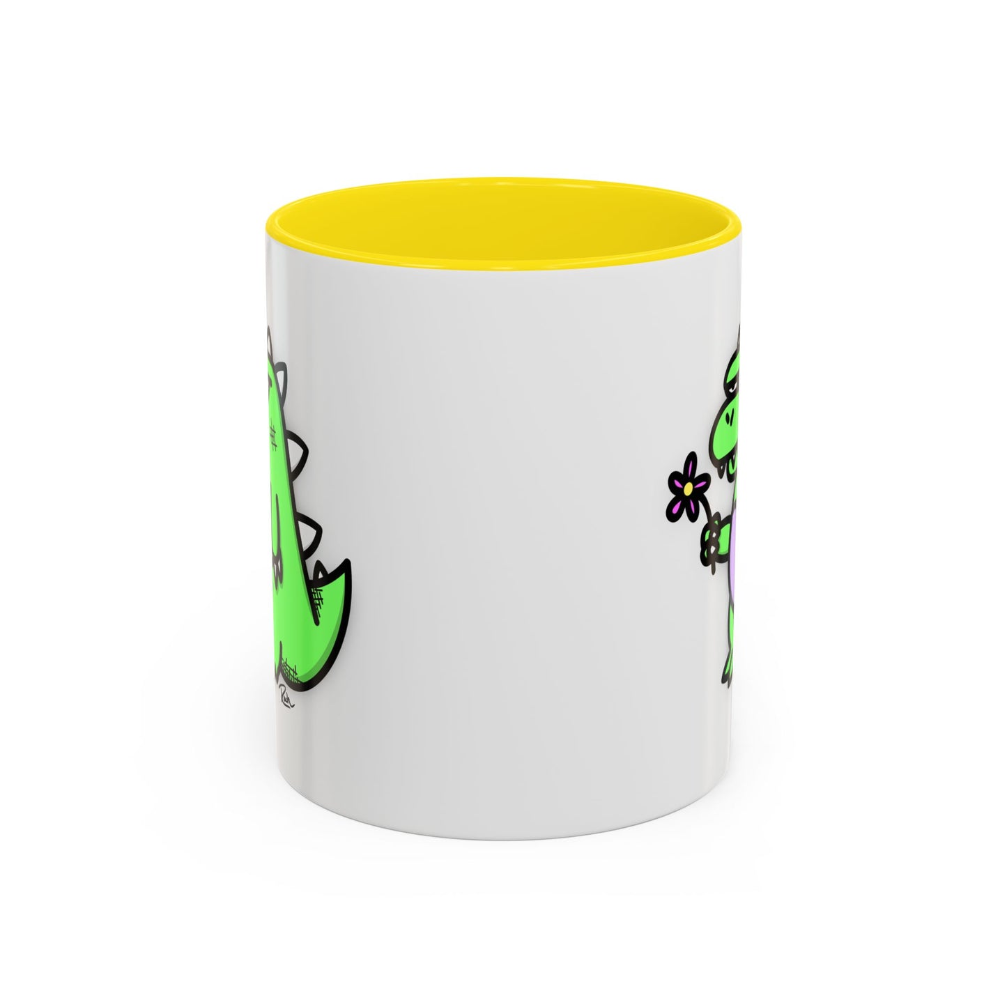 "SPRINGASAURUS" - Green Grumpy Dino Coffee Mug — Cute Cartoon Dinosaur Accent Mug (11/15 oz)