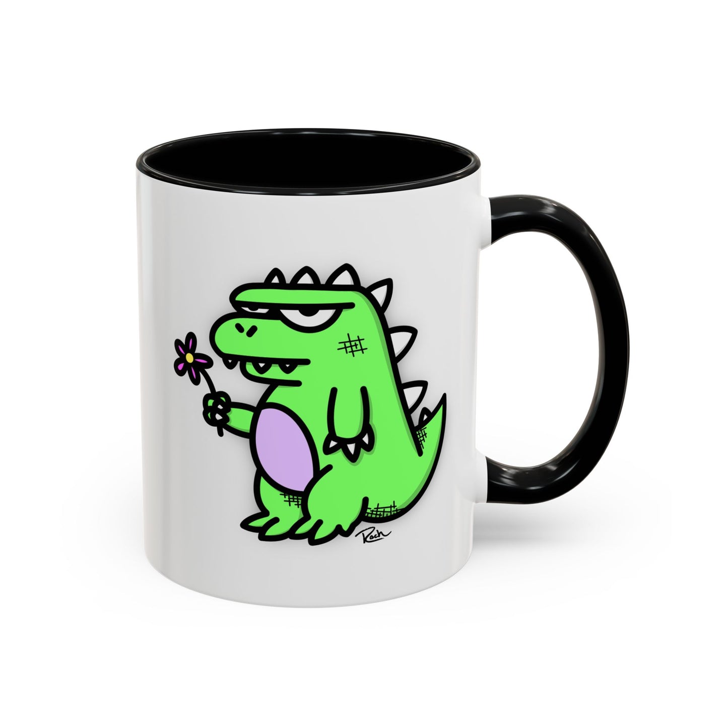 "SPRINGASAURUS" - Green Grumpy Dino Coffee Mug — Cute Cartoon Dinosaur Accent Mug (11/15 oz)