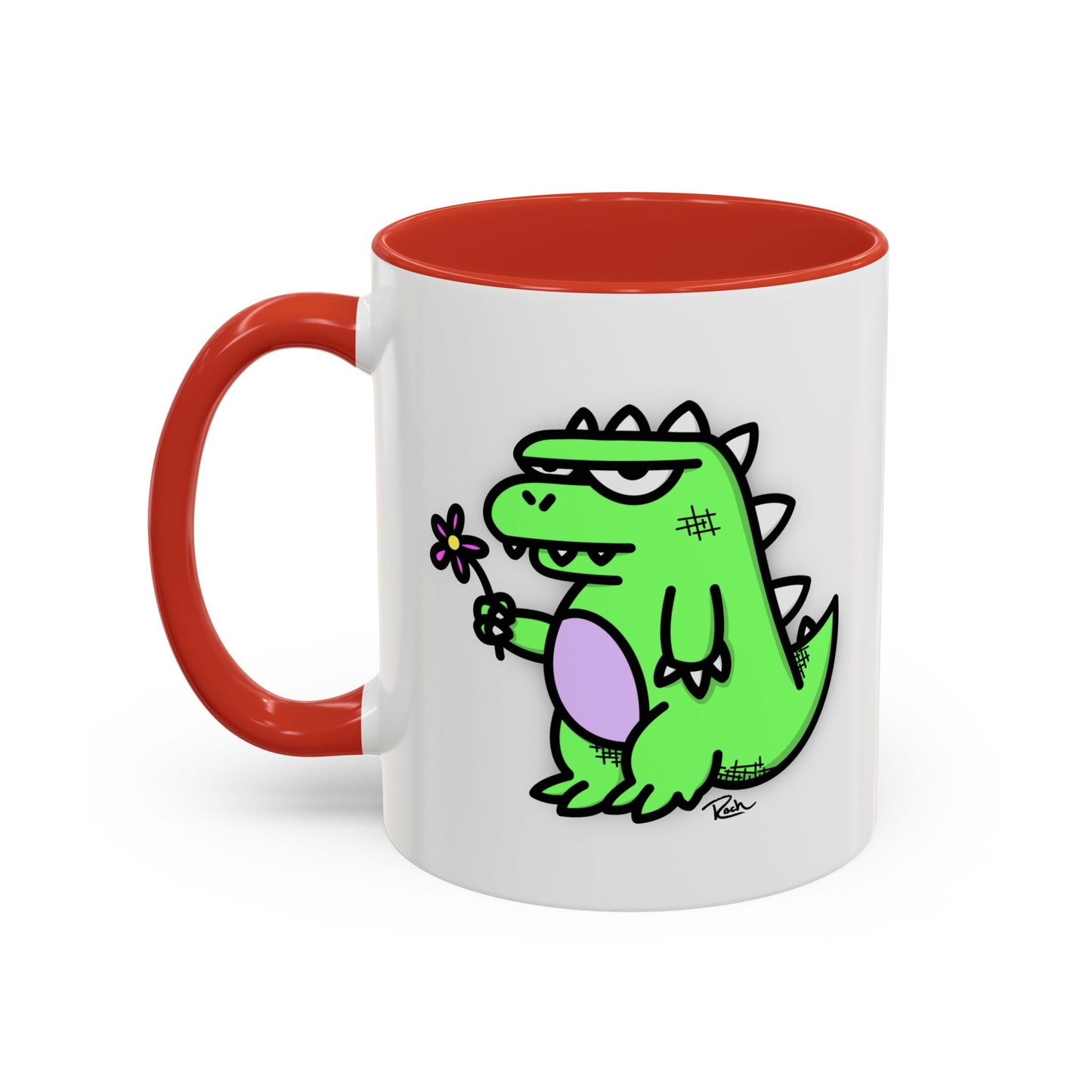 "SPRINGASAURUS" - Green Grumpy Dino Coffee Mug — Cute Cartoon Dinosaur Accent Mug (11/15 oz)