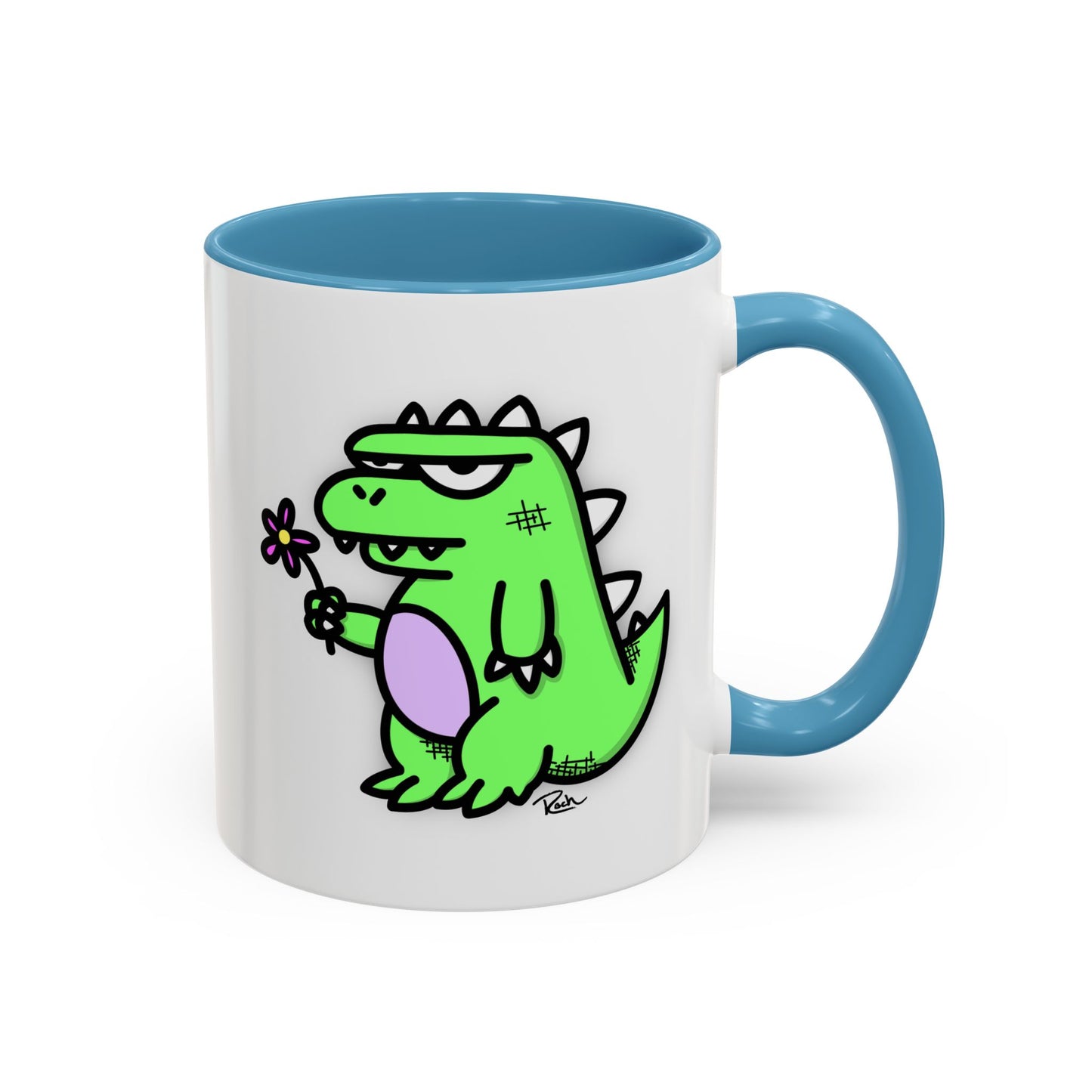 "SPRINGASAURUS" - Green Grumpy Dino Coffee Mug — Cute Cartoon Dinosaur Accent Mug (11/15 oz)