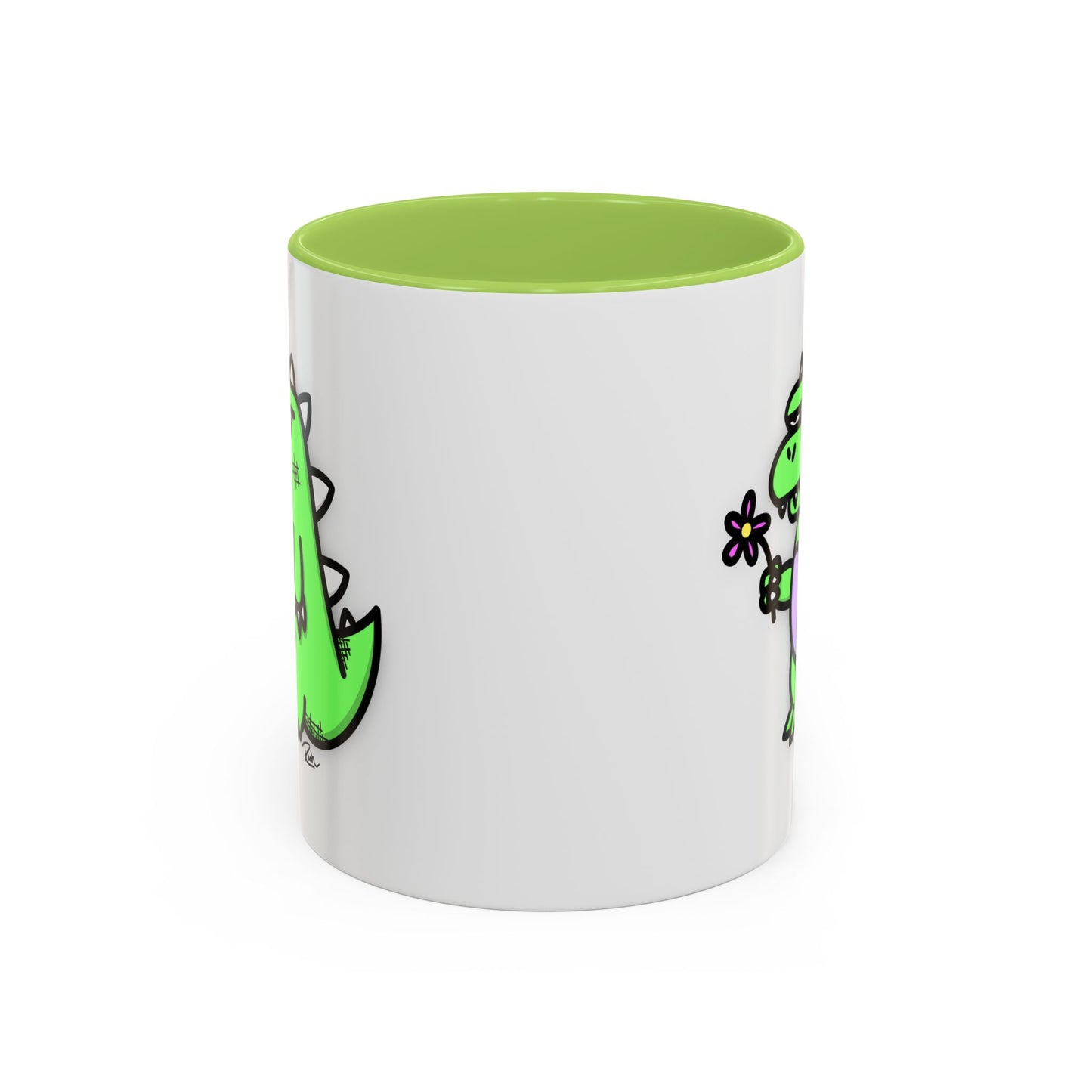 "SPRINGASAURUS" - Green Grumpy Dino Coffee Mug — Cute Cartoon Dinosaur Accent Mug (11/15 oz)