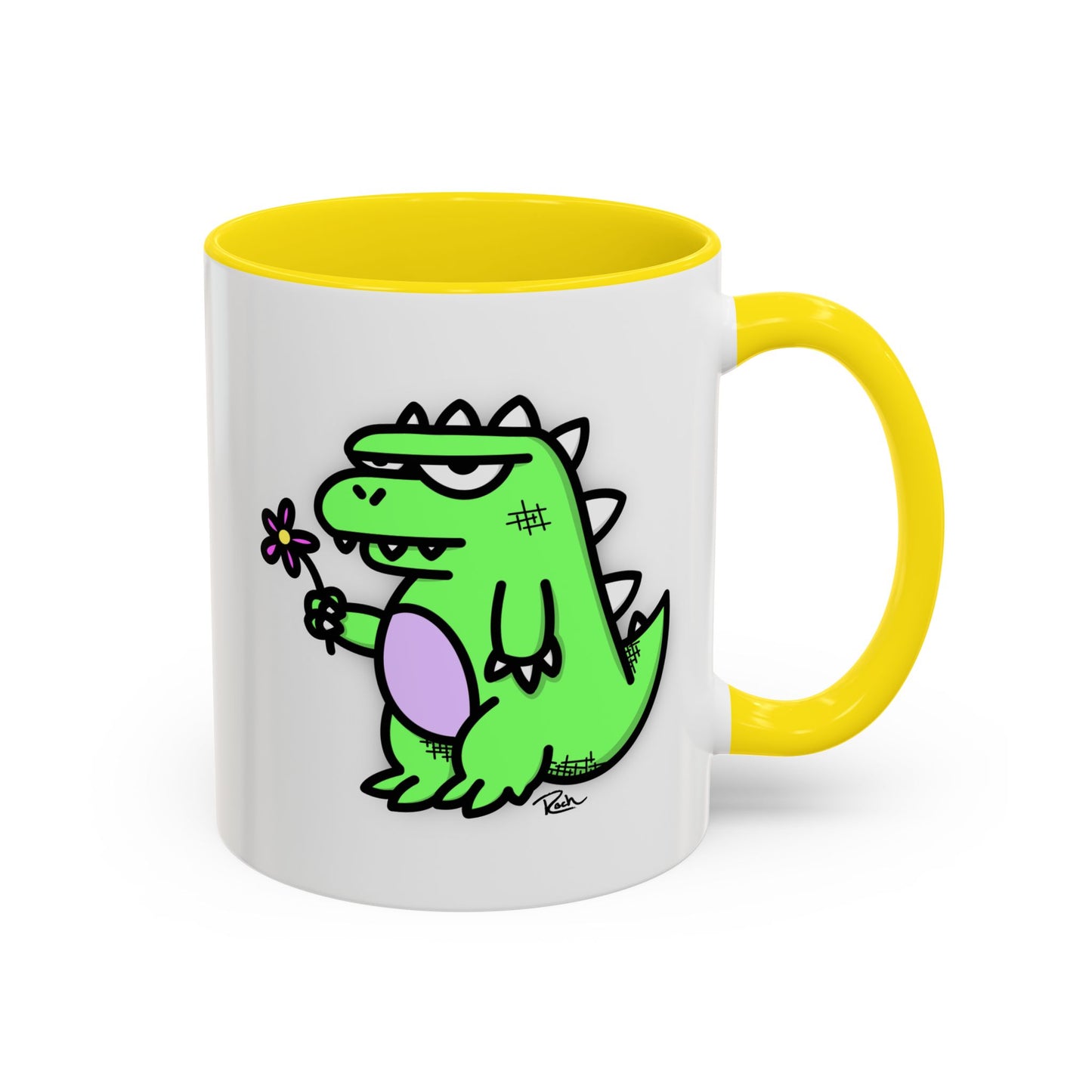 "SPRINGASAURUS" - Green Grumpy Dino Coffee Mug — Cute Cartoon Dinosaur Accent Mug (11/15 oz)