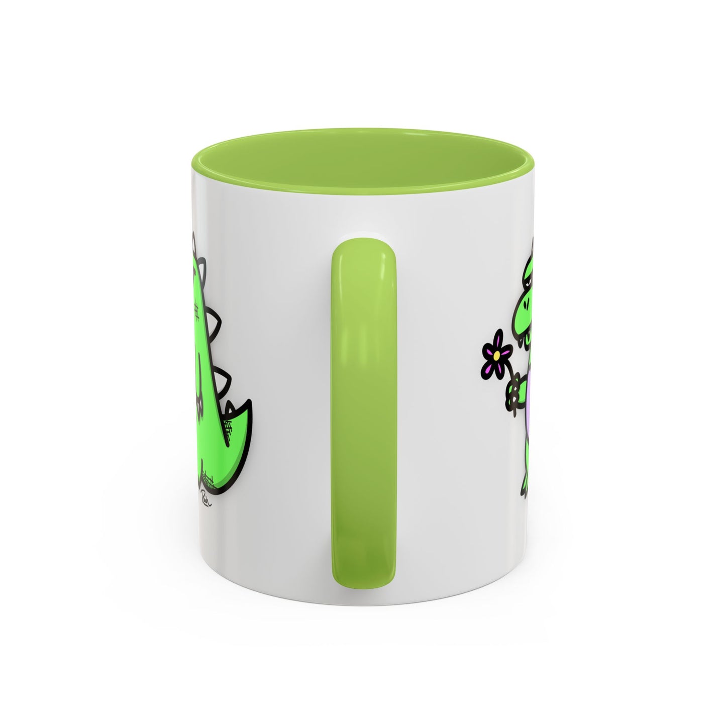 "SPRINGASAURUS" - Green Grumpy Dino Coffee Mug — Cute Cartoon Dinosaur Accent Mug (11/15 oz)