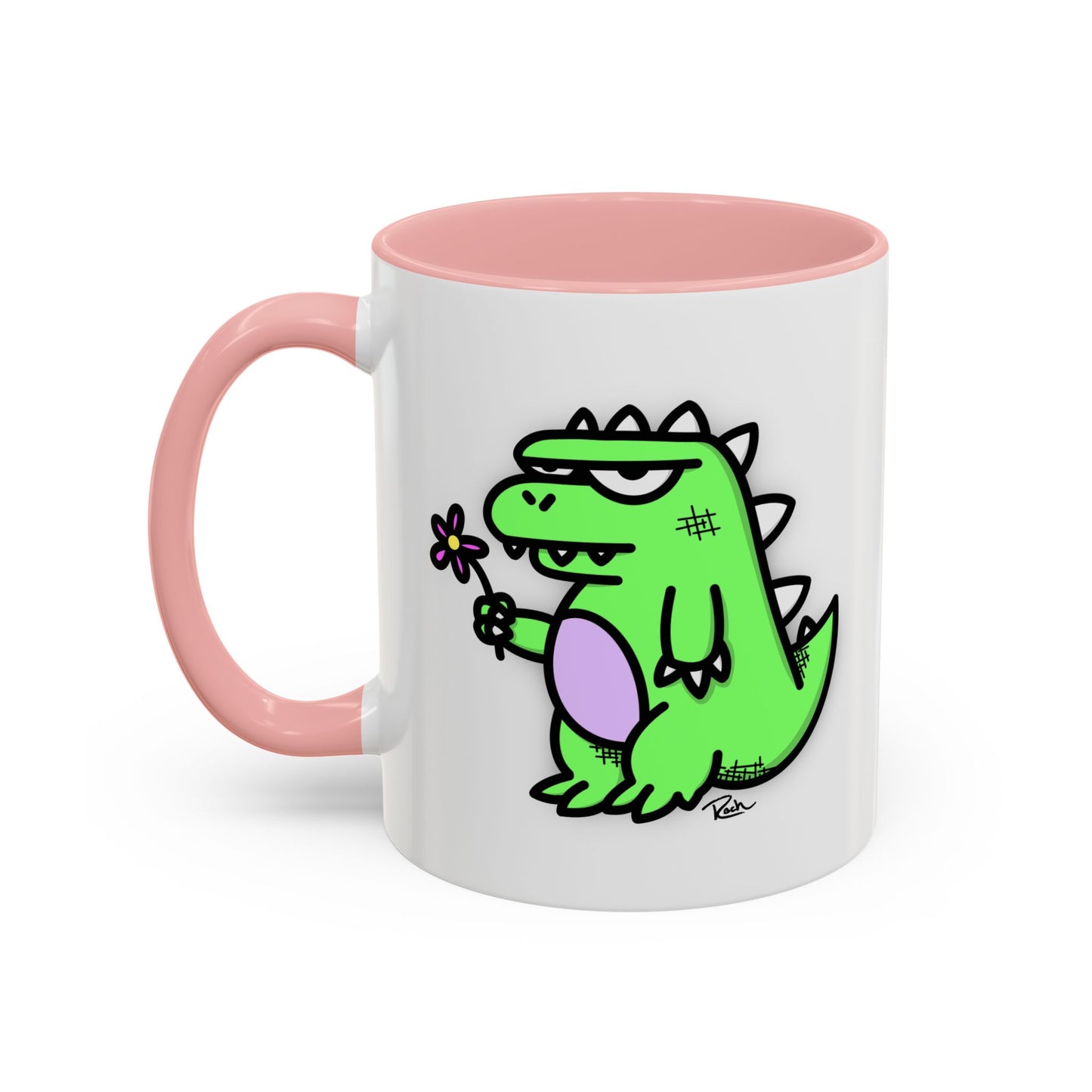 "SPRINGASAURUS" - Green Grumpy Dino Coffee Mug — Cute Cartoon Dinosaur Accent Mug (11/15 oz)
