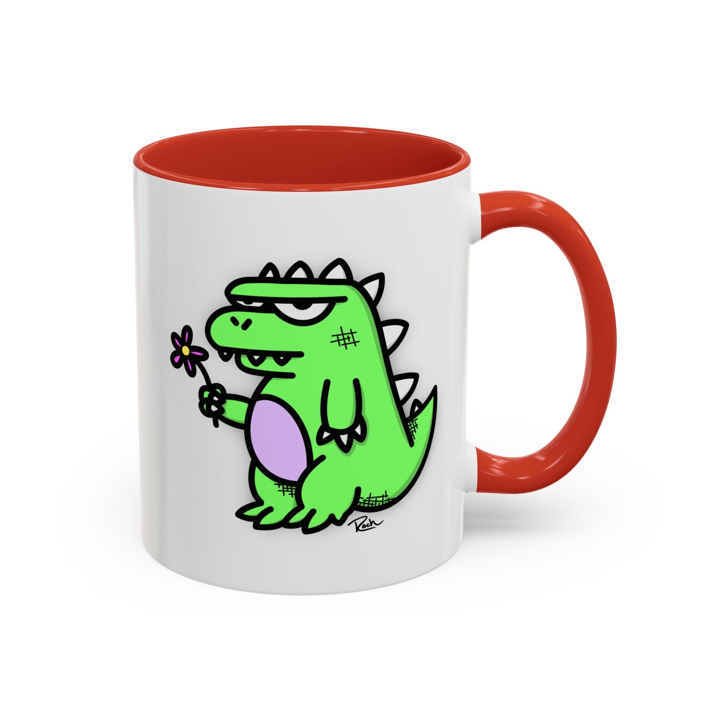 "SPRINGASAURUS" - Green Grumpy Dino Coffee Mug — Cute Cartoon Dinosaur Accent Mug (11/15 oz)