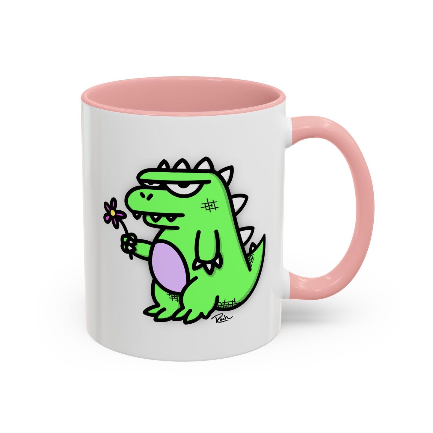 "SPRINGASAURUS" - Green Grumpy Dino Coffee Mug — Cute Cartoon Dinosaur Accent Mug (11/15 oz)