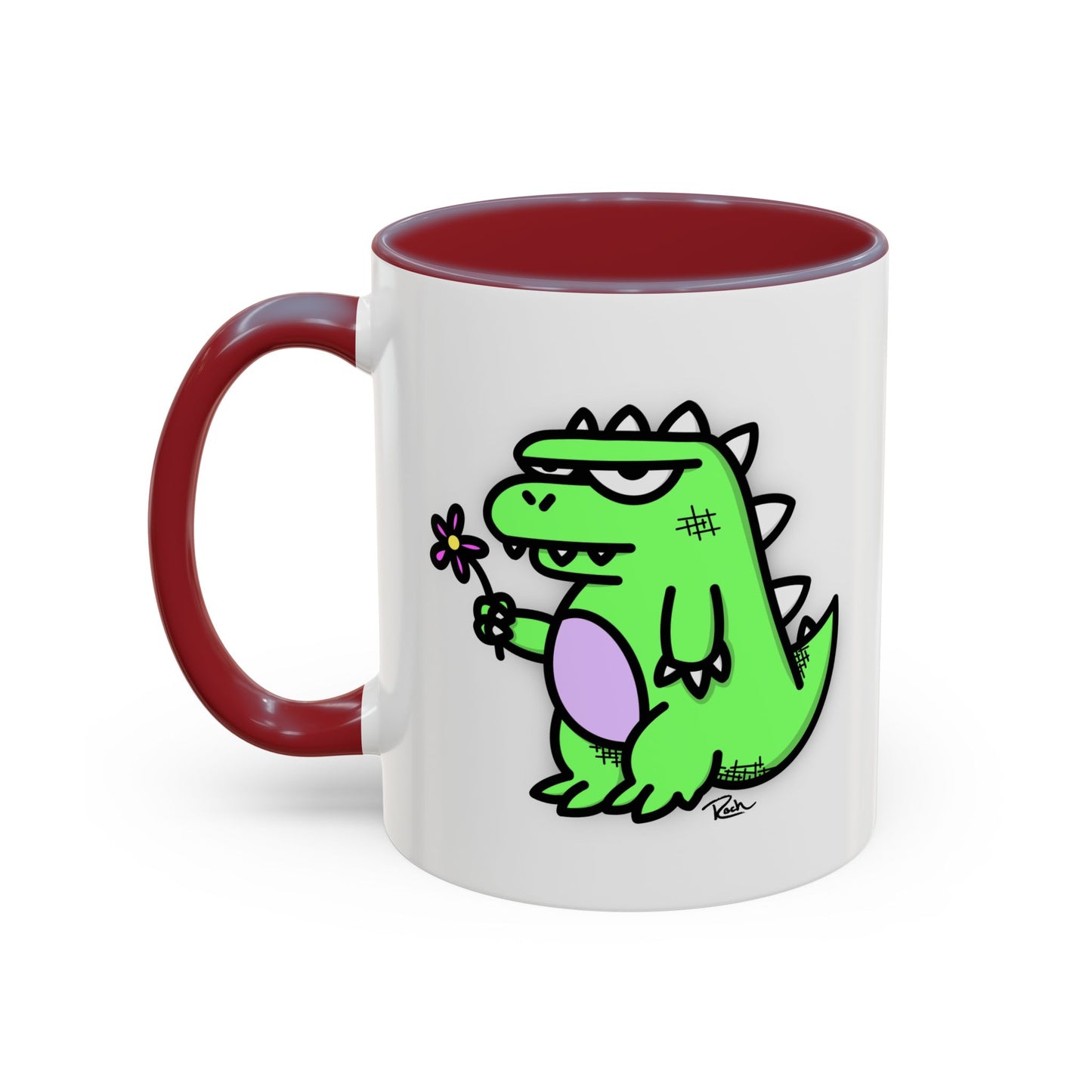 "SPRINGASAURUS" - Green Grumpy Dino Coffee Mug — Cute Cartoon Dinosaur Accent Mug (11/15 oz)