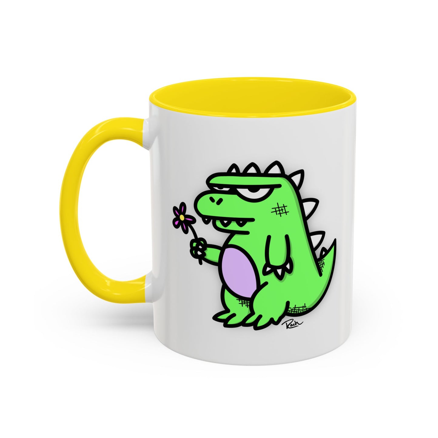"SPRINGASAURUS" - Green Grumpy Dino Coffee Mug — Cute Cartoon Dinosaur Accent Mug (11/15 oz)