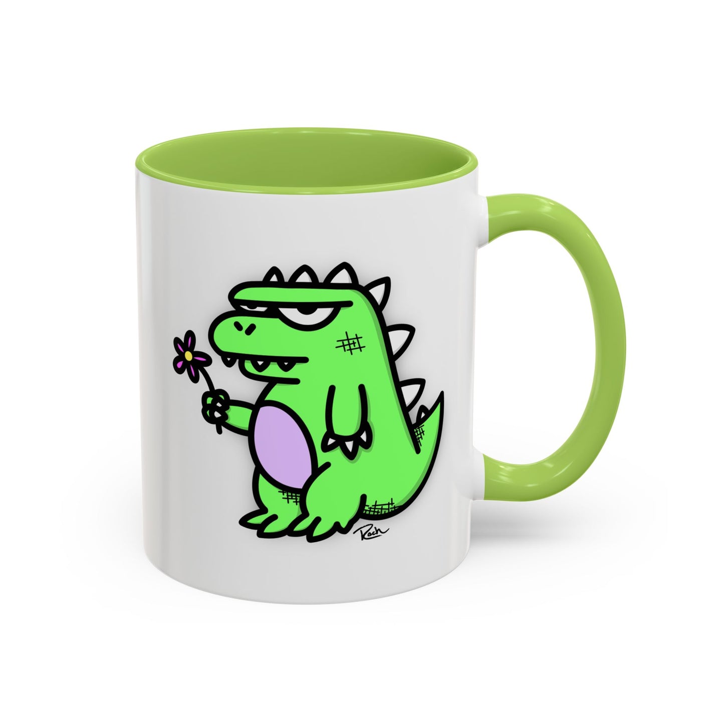 "SPRINGASAURUS" - Green Grumpy Dino Coffee Mug — Cute Cartoon Dinosaur Accent Mug (11/15 oz)